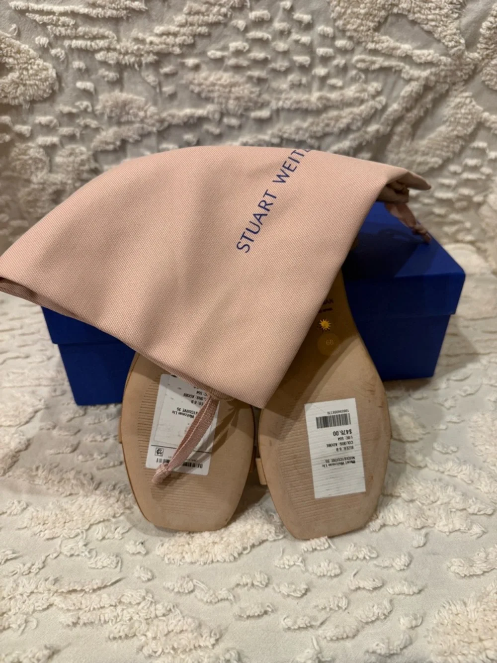 Stuart Weitzman Beige Ankle-Strap Block Heel Sandals 625